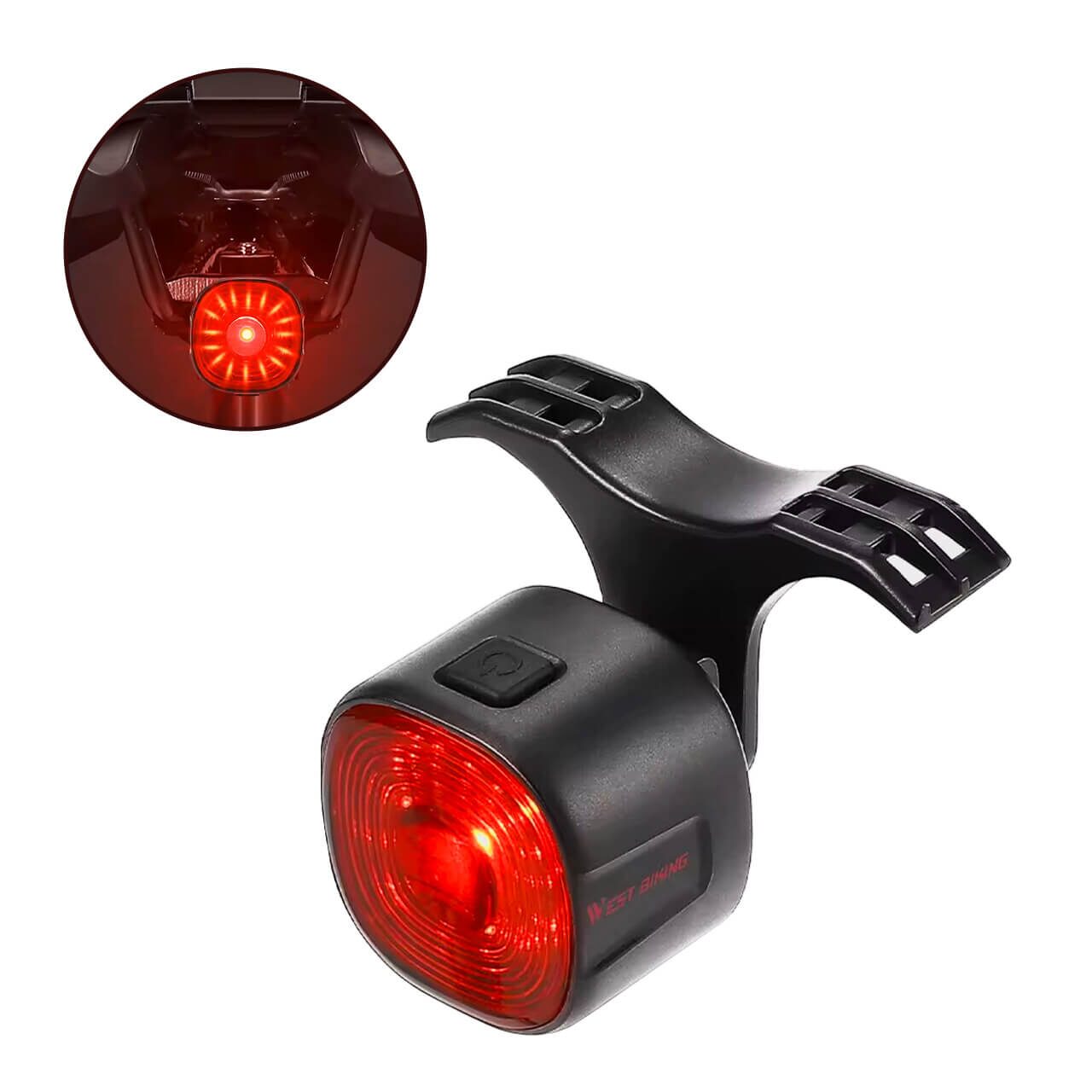 Stop bicicleta inteligent cu senzor de frana, vibratii si lumina, 6 moduri iluminare LED, West Biking, incarcare USB, autonomie baterie max 60 ore, indicator baterie, plastic ABS, rezistent la apa, universal, negru