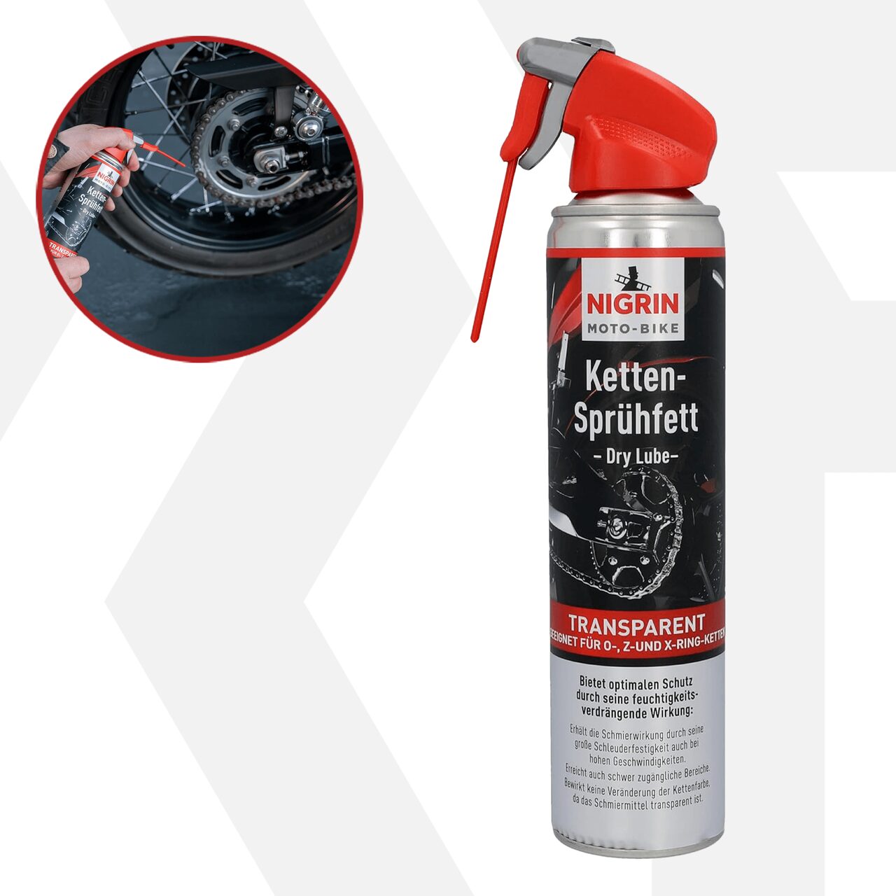Spray lubrifiere lant motocicleta cu aplicator, Nigrin Moto-Bike, 400 ml