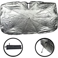 Parasolar auto retractabil 143 x 86 cm, tip umbrela, pliabil, protectie ridicata UV, poliester premium 210T + ABS, husa depozitare, pentru parbriz auto, Roll Fast, argintiu + negru