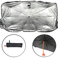 Parasolar retractabil tip umbrela 125 x 65 cm, pliabil, husa depozitare, poliester premium 210T, protectie ridicata UV, pentru parbriz auto, Roll Fast, argintiu cu maner portocaliu