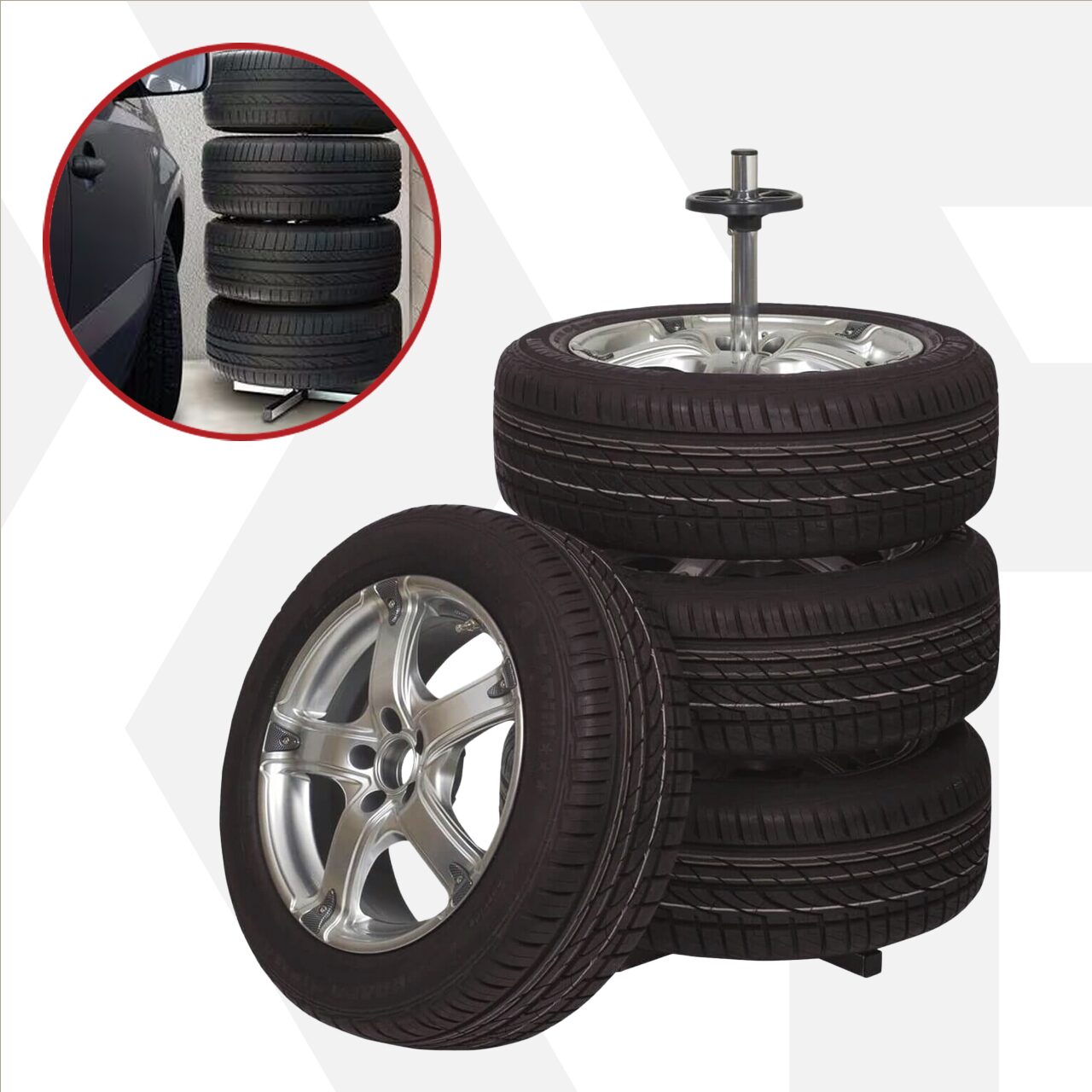 Suport roti auto cu husa de protectie, depozitare 4 anvelope cu max. 225 mm latime, Cartrend