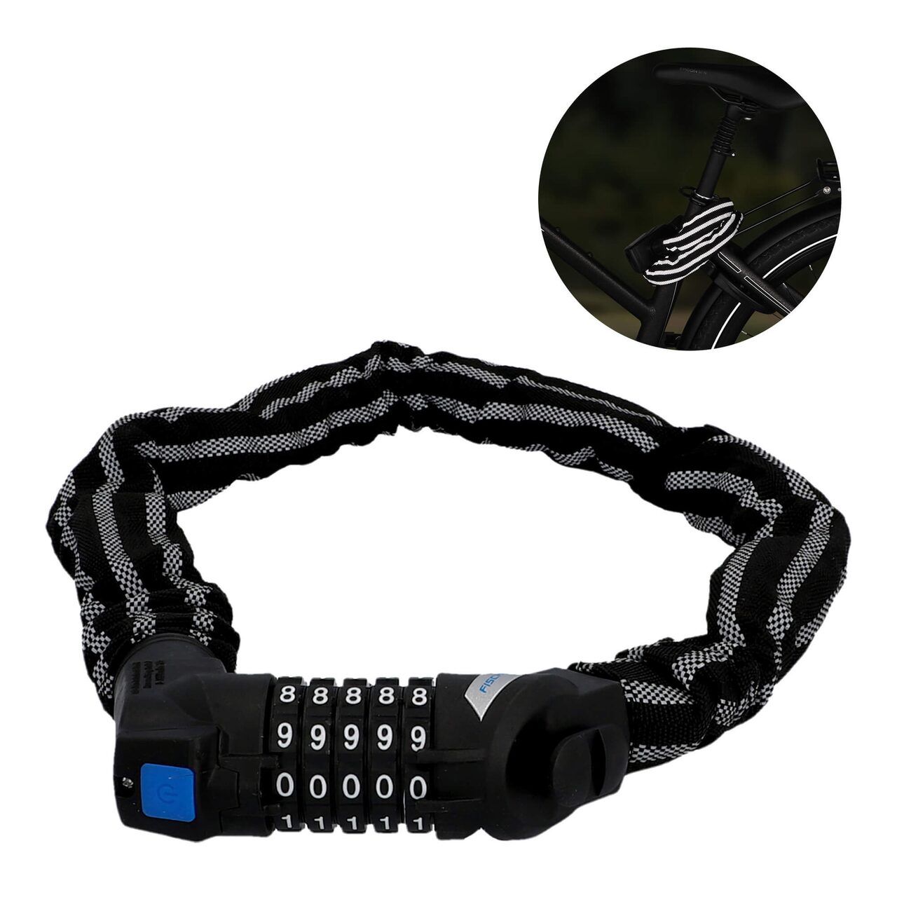Antifurt bicicleta lant reflectorizant, Fischer, cu cifru, lungime 80 cm, grosime veriga otel 8 mm