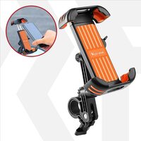 Suport telefon bicicleta, motocicleta, trotineta, scuter, bicicleta electrica, e-bike, MTB, compatibil cu telefoane pana la 19 cm lungime, West Biking, 13.5 x 9 x 3.4 cm, negru cu portocaliu