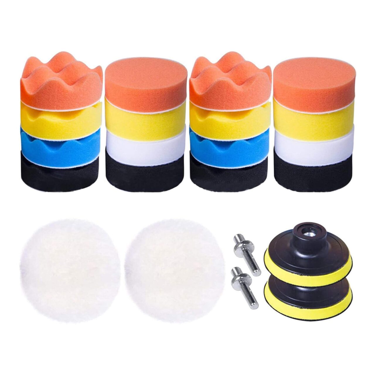 Set 22 piese polish auto profesional cu taler M14, discuri de burete si lana cu diametru 8 cm si 7.5 cm, conectare la bormasina autofiletanta