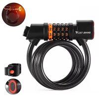 Antifurt bicicleta cu suport prindere si functie lumina stop, baterie reincarcabila, West Biking, grosime 1.2 cm, cablu otel, ABS, PVC, inchidere cu cifru iluminat LED , lungime 120 cm, rezistent