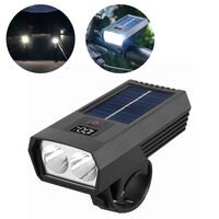 Far bicicleta fata, lampa frontala, lumina fata bicicleta, 200 lumeni, unghi larg vizibilitate 155 grade, lanterna LED, incarcare solara si USB, baterie 650 mAh, multifunctional, potrivire universala inclusiv MTB, rezistent la apa, afisaj digital
