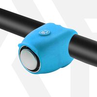 Sonerie bicicleta copii, mini, 120 dB, 4 tipuri de sunete, potrivire universala inclusiv trotineta, scuter, bicicleta electrica, e-bike, prindere ghidon, albastru