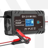 Redresor auto digital, incarcare baterii cu afisaj LCD, auto, moto, camion, Foxsur, 12V/8A, 24V/4A, 6Ah-150Ah, functie de reparare acumulator prin impulsuri, negru