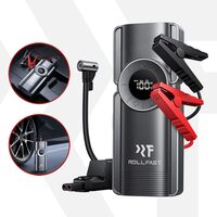 Starter baterie auto 12V, 2500A, compresor, robot pornire, jump starter booster, functie baterie externa, lanterna, 20000mAh, argintiu, geanta depozitare