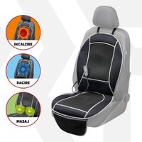 Husa scaun auto, 3 functii, incalzire, racire si masaj, alimentare 12V, negru, Walser