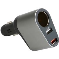 Incarcator auto cu incarcare rapida, 2 usb si o priza 12V, negru-argintiu